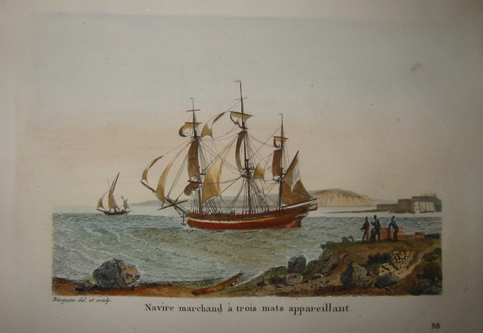 Baugean Jean Jerome Navire marchand à  trois mats appareillant 1817 Parigi 